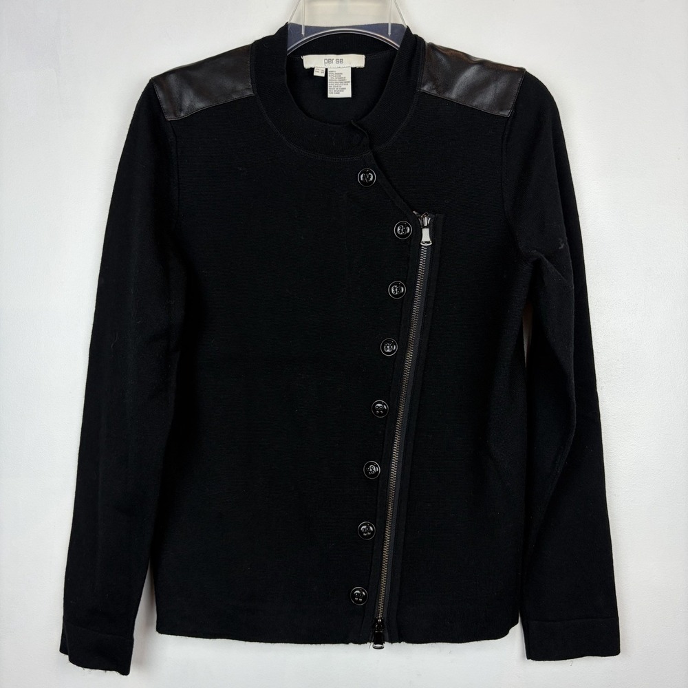 Asymmetrical Zip Moto Knit Cardigan Sweater Womens Medium Black Layer Jacket